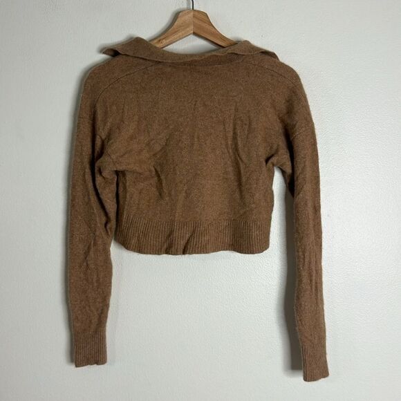 REFORMATION Brown Cashmere Polo Cropped Sweater size XS cozy soft prep - Picture 9 of 11